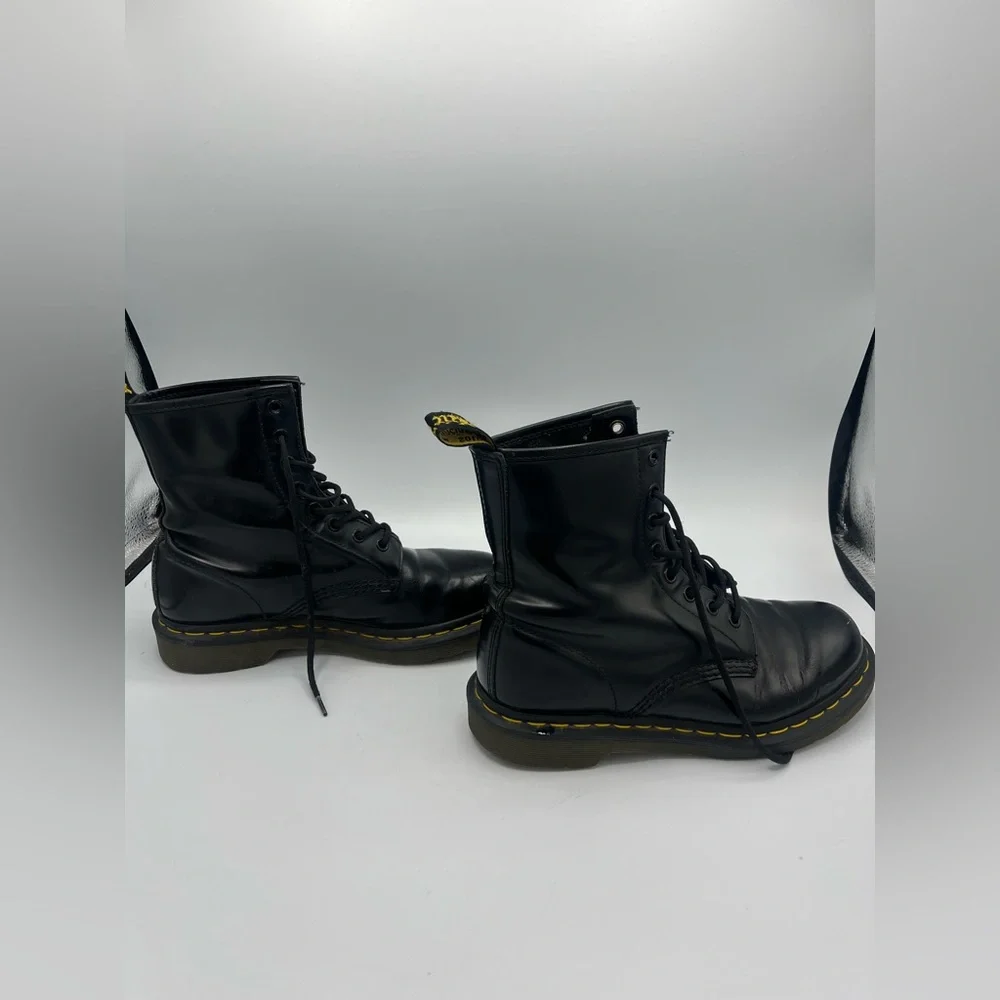 Dr. Martens Black Leather Boots with Yellow Stitching - Picture 5 of 8